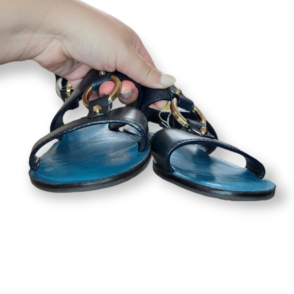 Tory Burch Sandals Leather Ring Shoes Navy Blue 7- 7.5 EUC - Picture 6 of 9